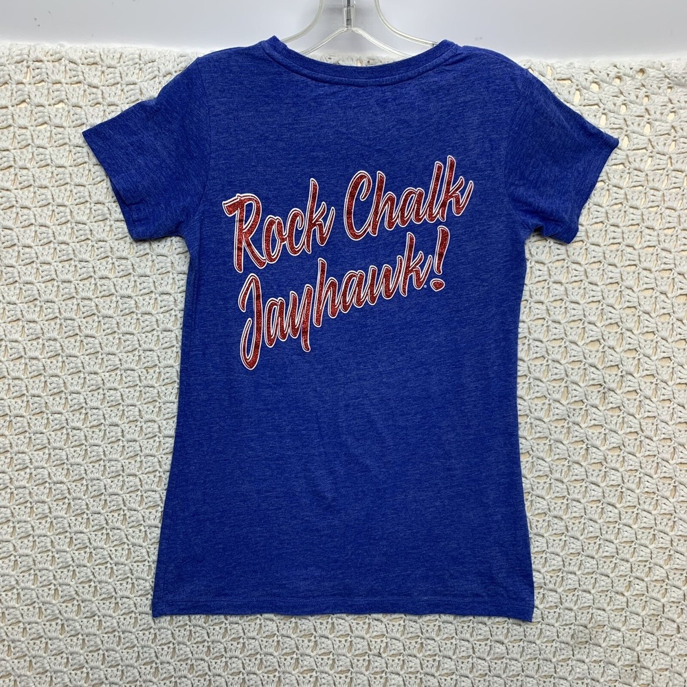 NCAA University Of Kansas Jayhawks Volleyball Rock Chalk Womens T-shirt L Blue - Picture 3 of 8